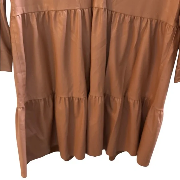 Zara AW21 Beige-Pink Vegan Leather V Neck Short Tiered Dress Size XS - Picture 6 of 6